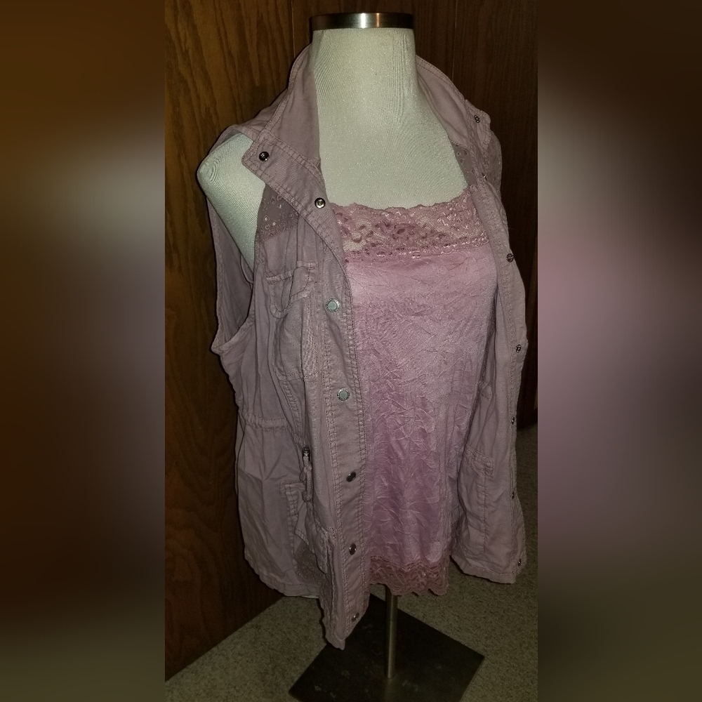 Maurice's mauve pink lace edge tank top and vest 2 piece set Size 2